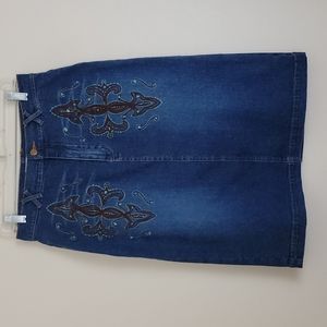 Jane Seymour Signature Embroidered Beaded Denim Skirt 8